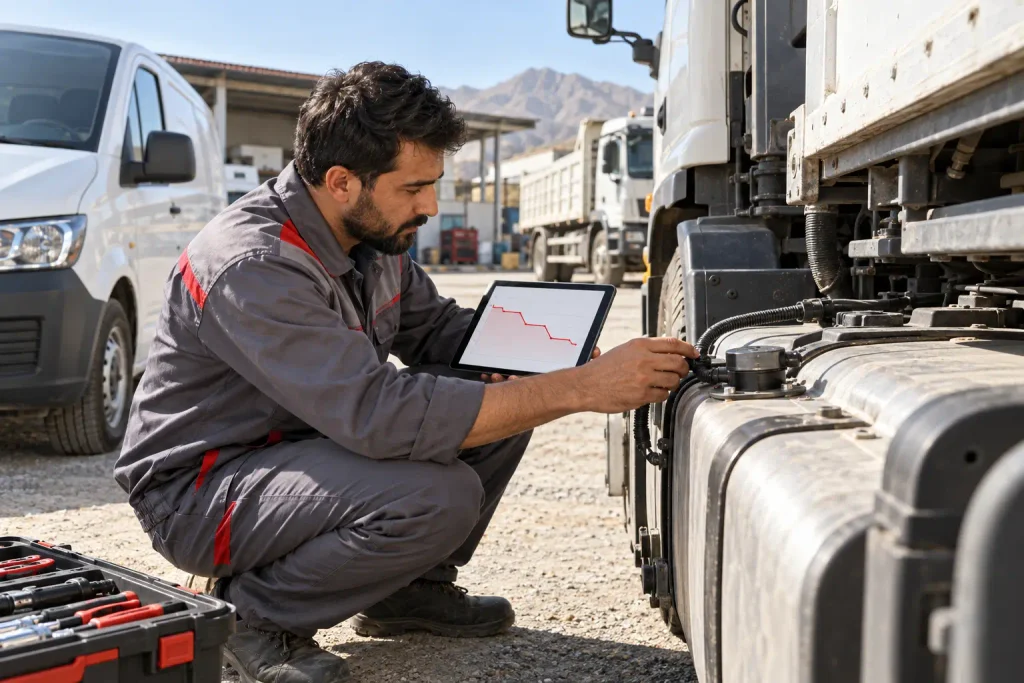 Fuel sensor installation and monitoring on a fleet vehicle